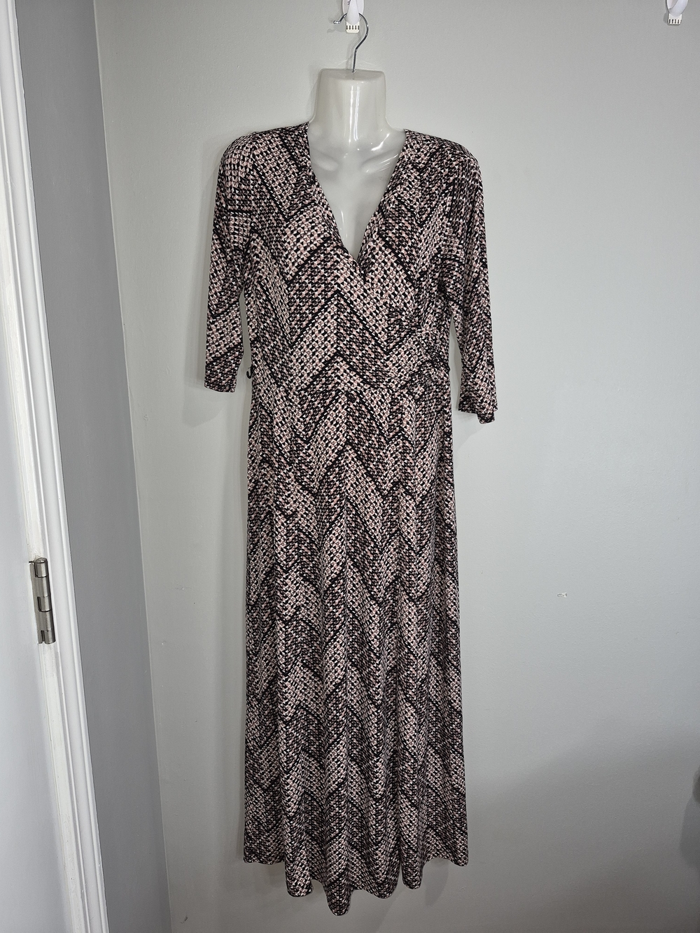 Enfocus Studio Pink and Black Chevron Print Wrap Maxi Dress
